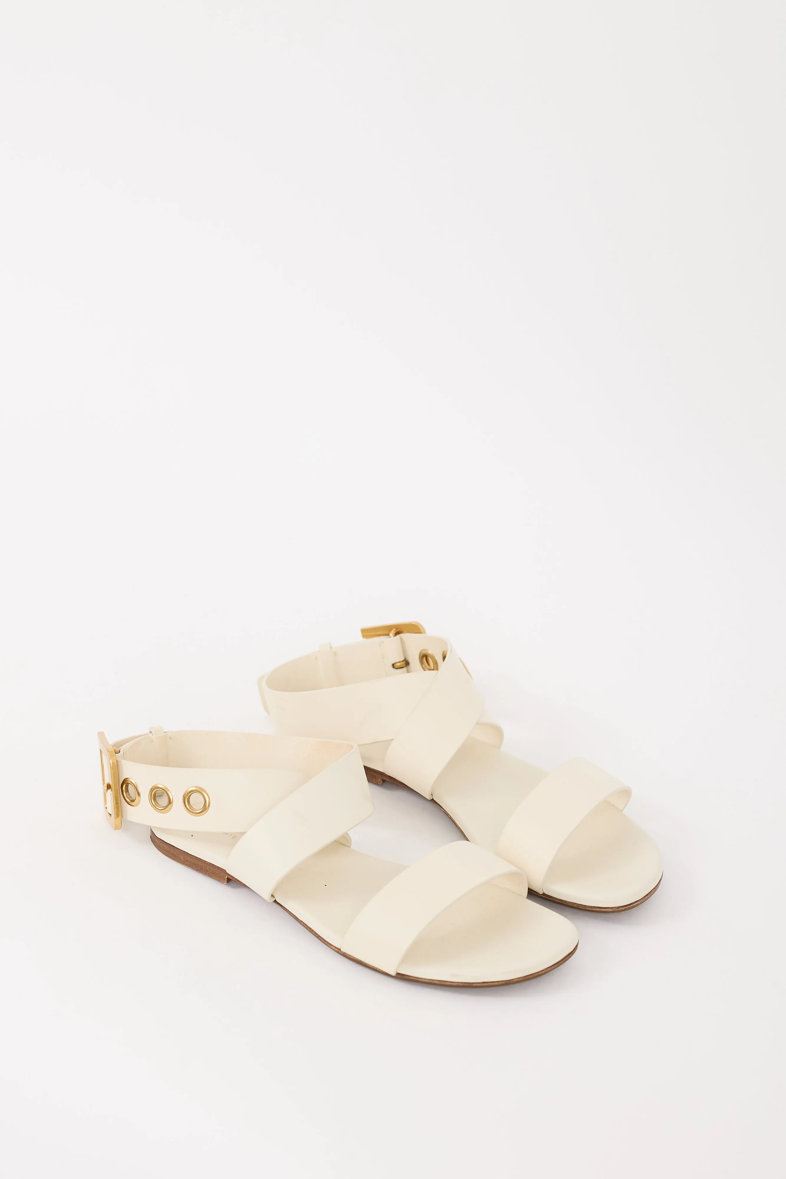 2019 White & Gold Leather D-Dior Buckled Sandal