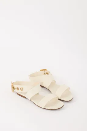 2019 White & Gold Leather D-Dior Buckled Sandal