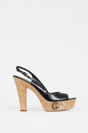 Black & Beige Cork Patent Sandal