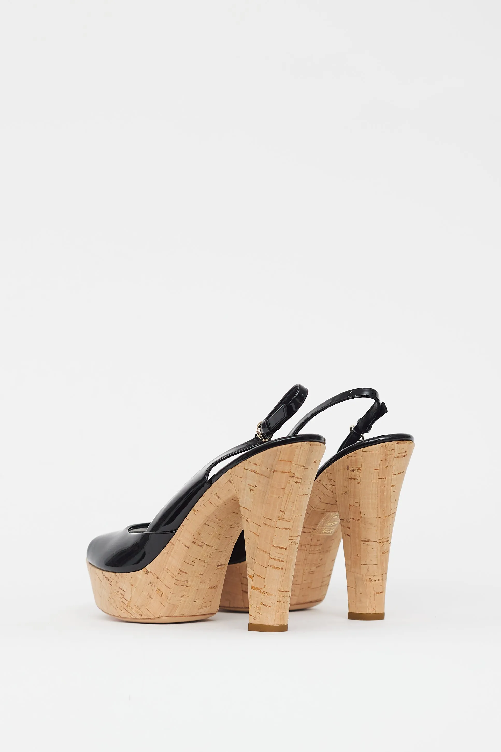 Black & Beige Cork Patent Sandal