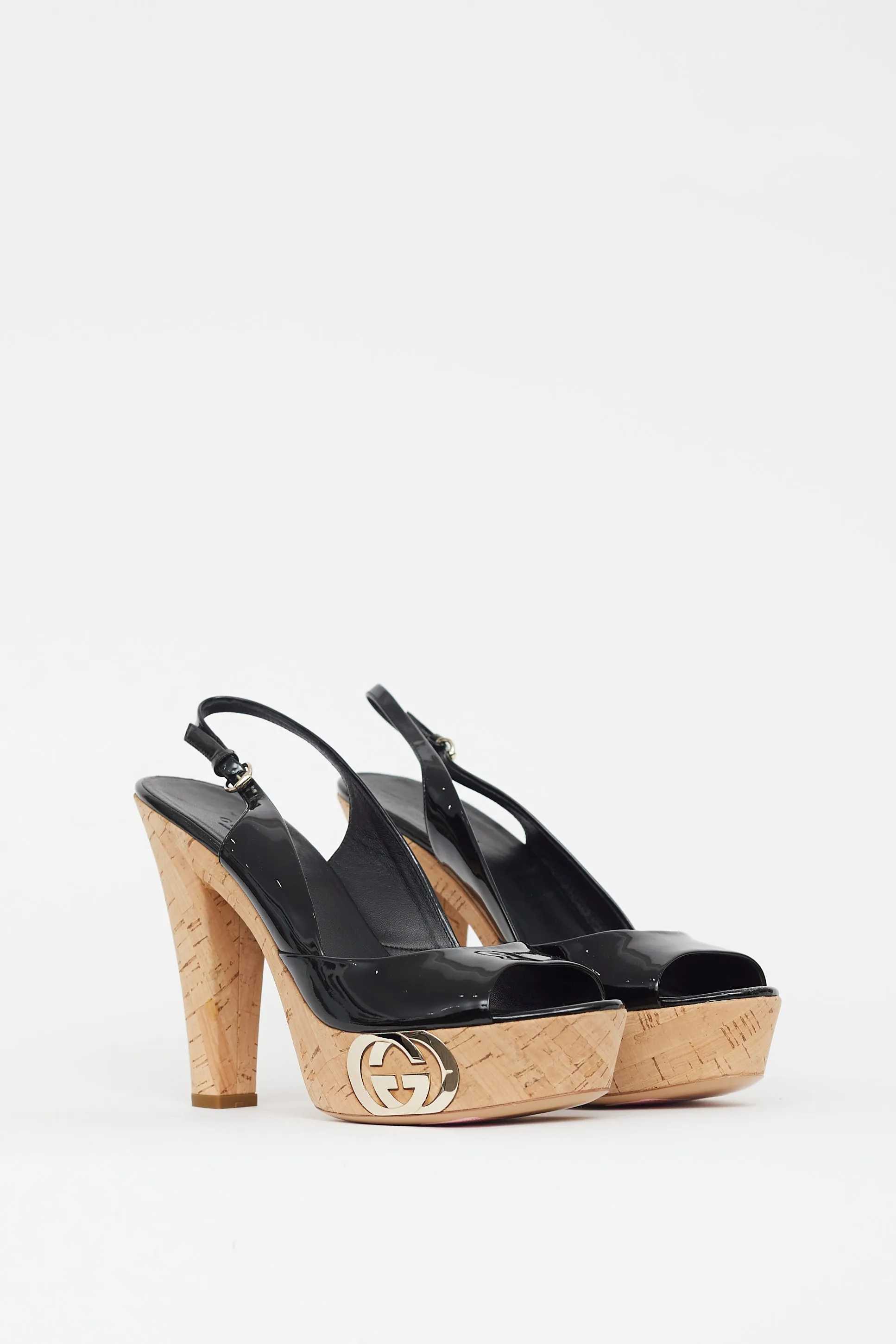 Black & Beige Cork Patent Sandal