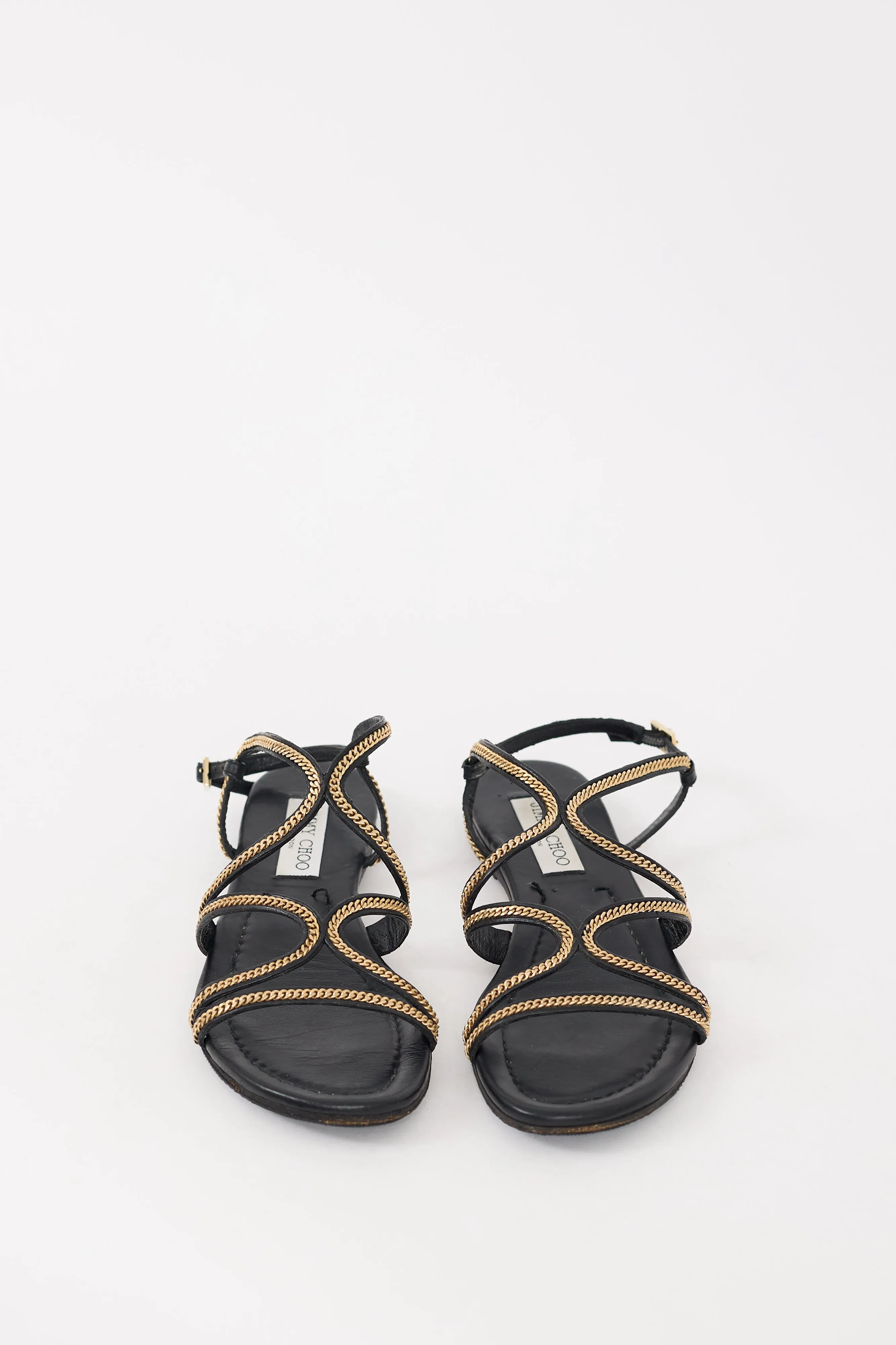 Black & Gold Leather Chain Nickel Sandal