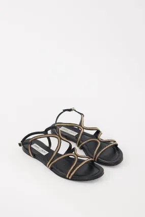 Black & Gold Leather Chain Nickel Sandal