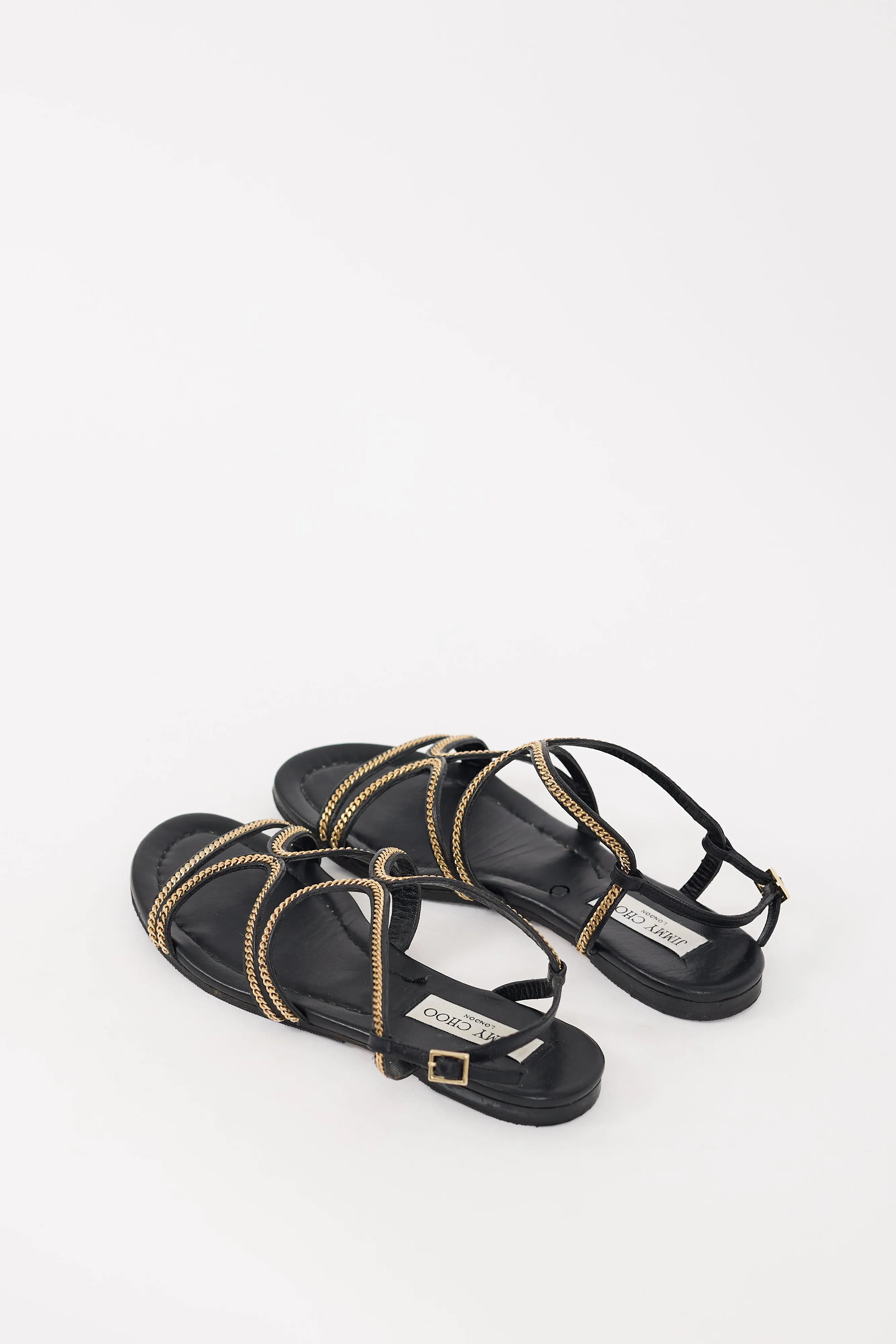 Black & Gold Leather Chain Nickel Sandal