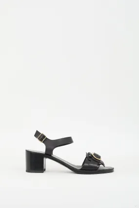 Black Leather Gancini Buckle Sandal