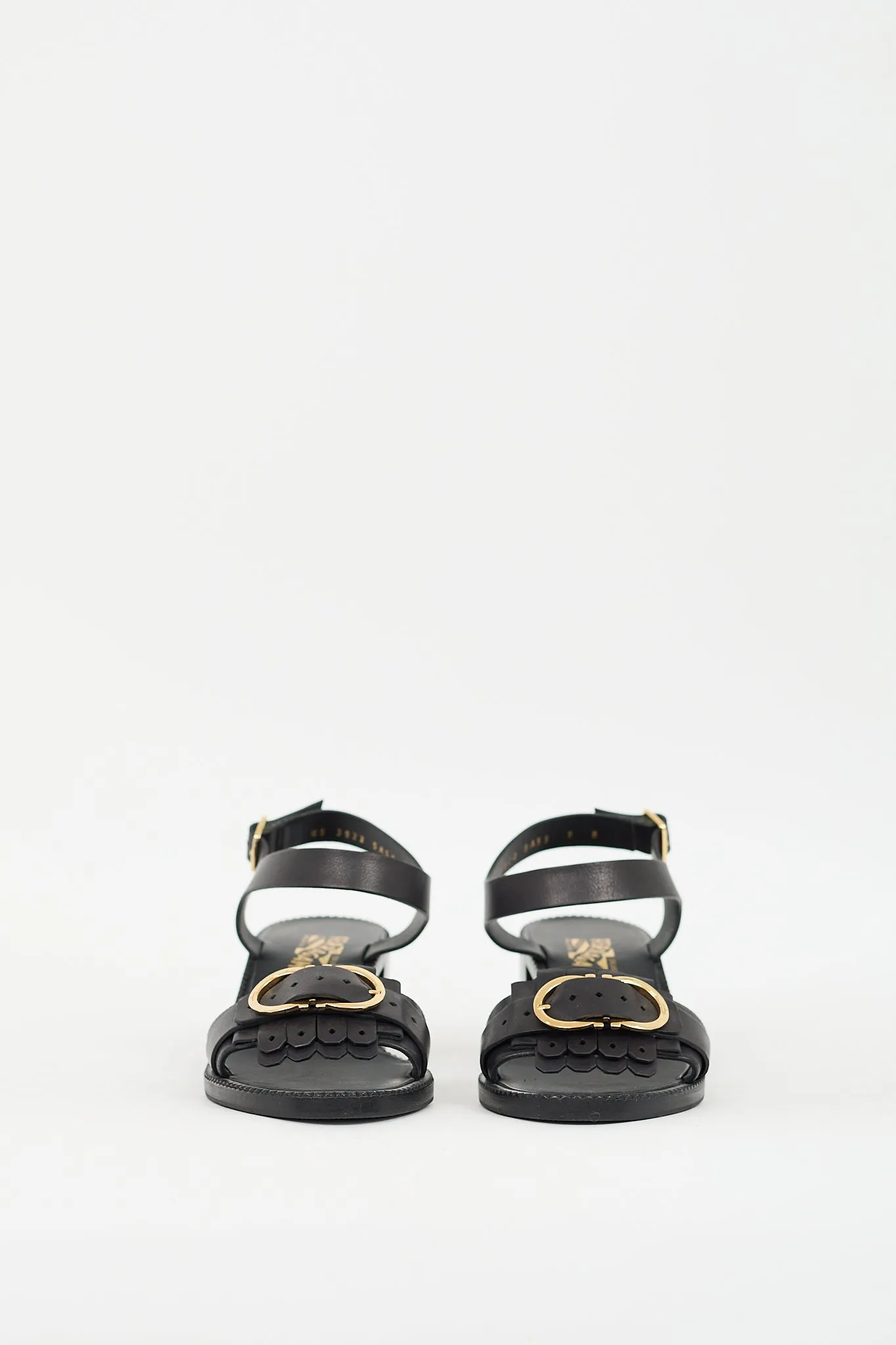 Black Leather Gancini Buckle Sandal