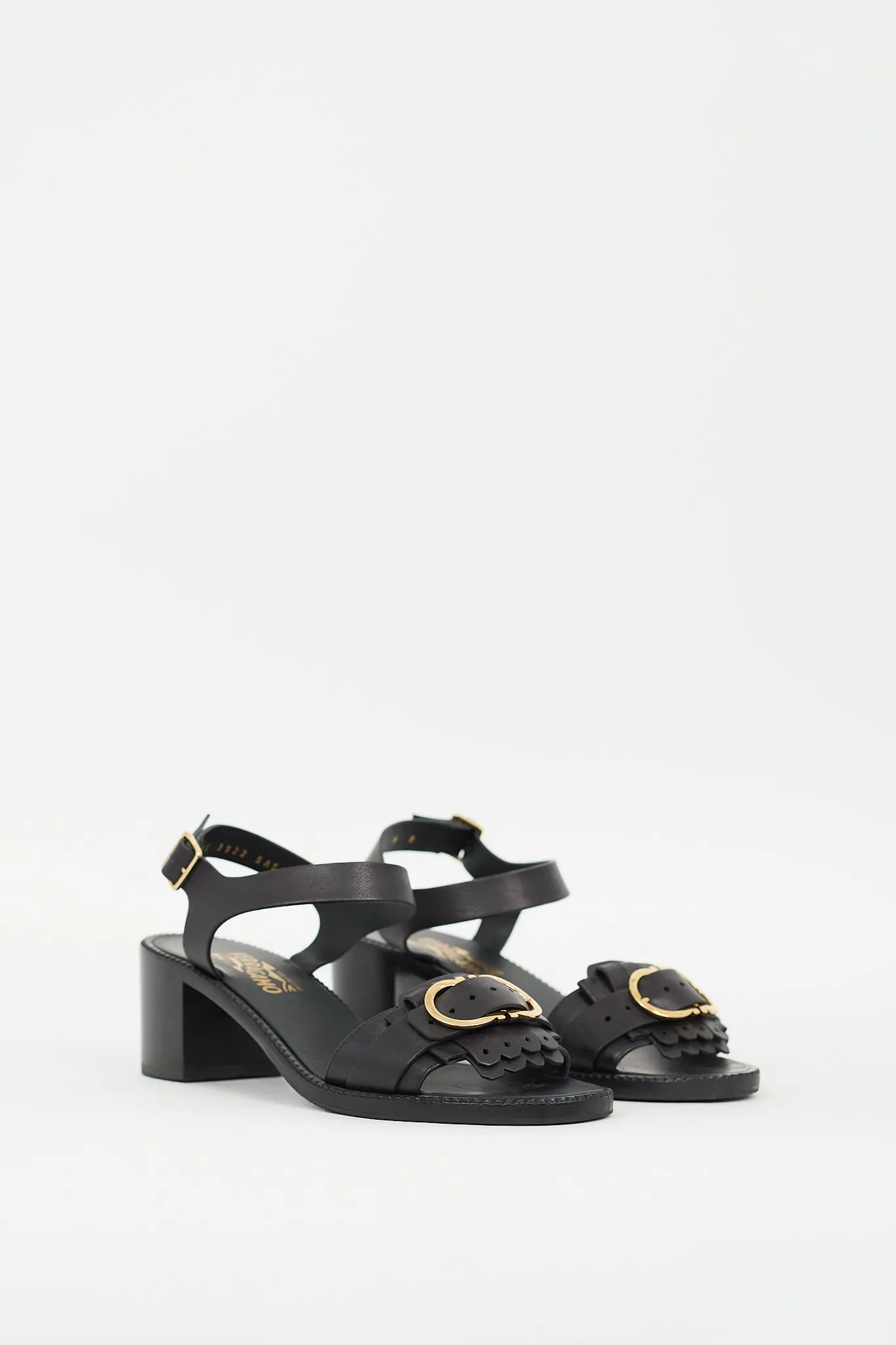 Black Leather Gancini Buckle Sandal