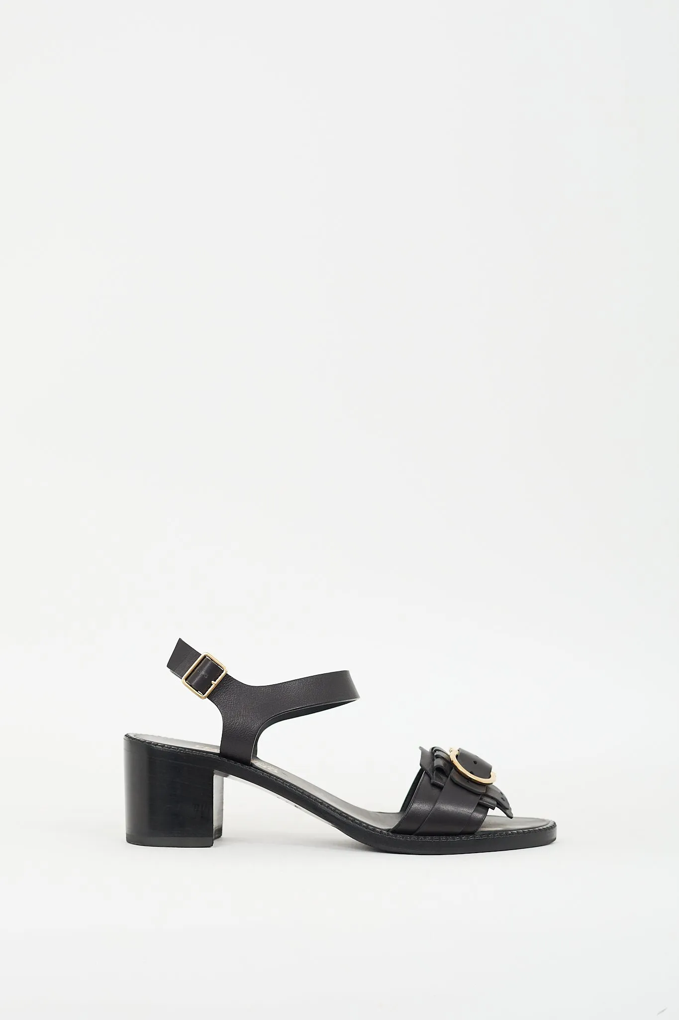 Black Leather Gancini Buckle Sandal