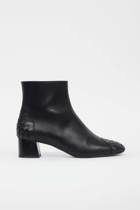 Black Leather Intrecciato Ankle Boot