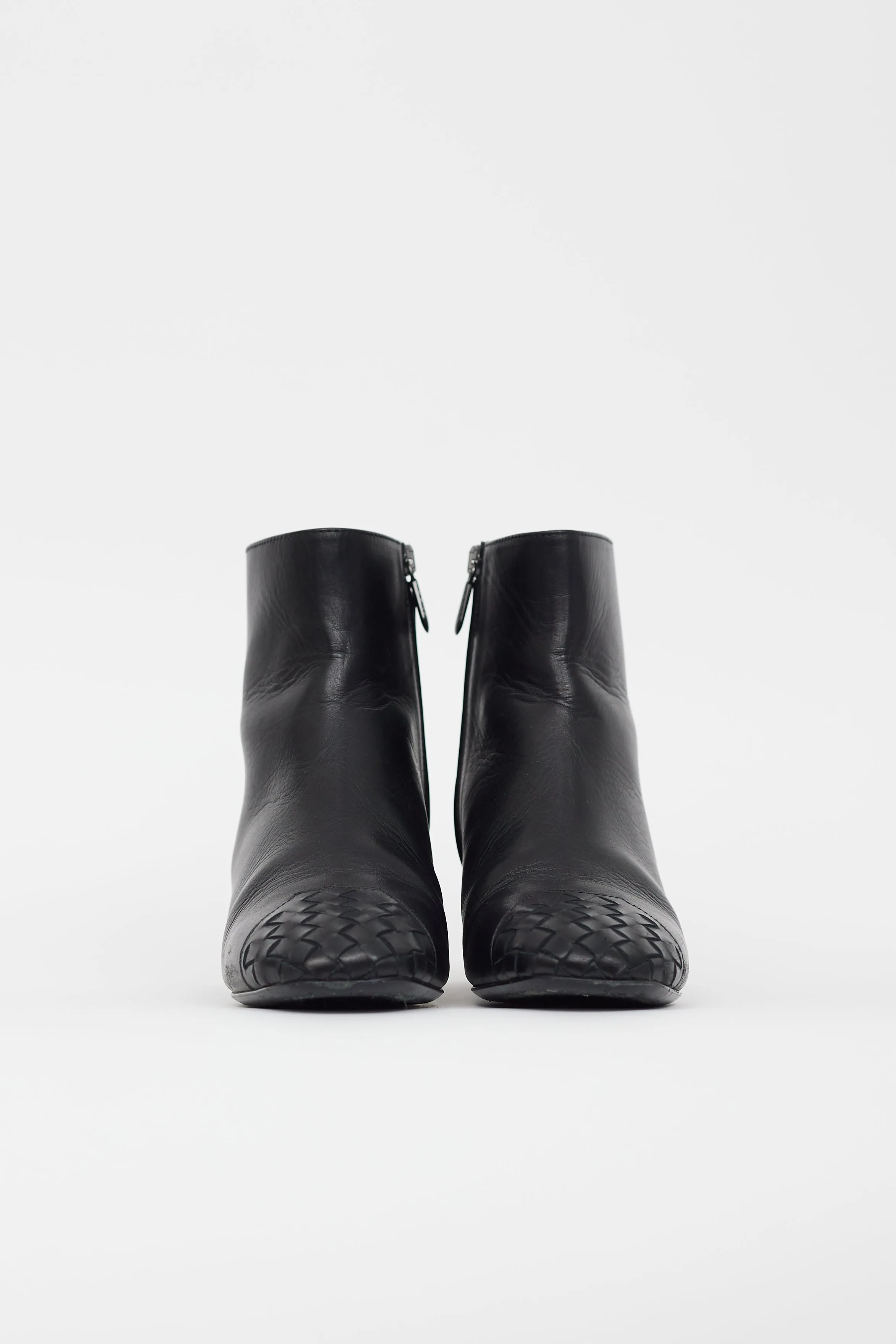Black Leather Intrecciato Ankle Boot