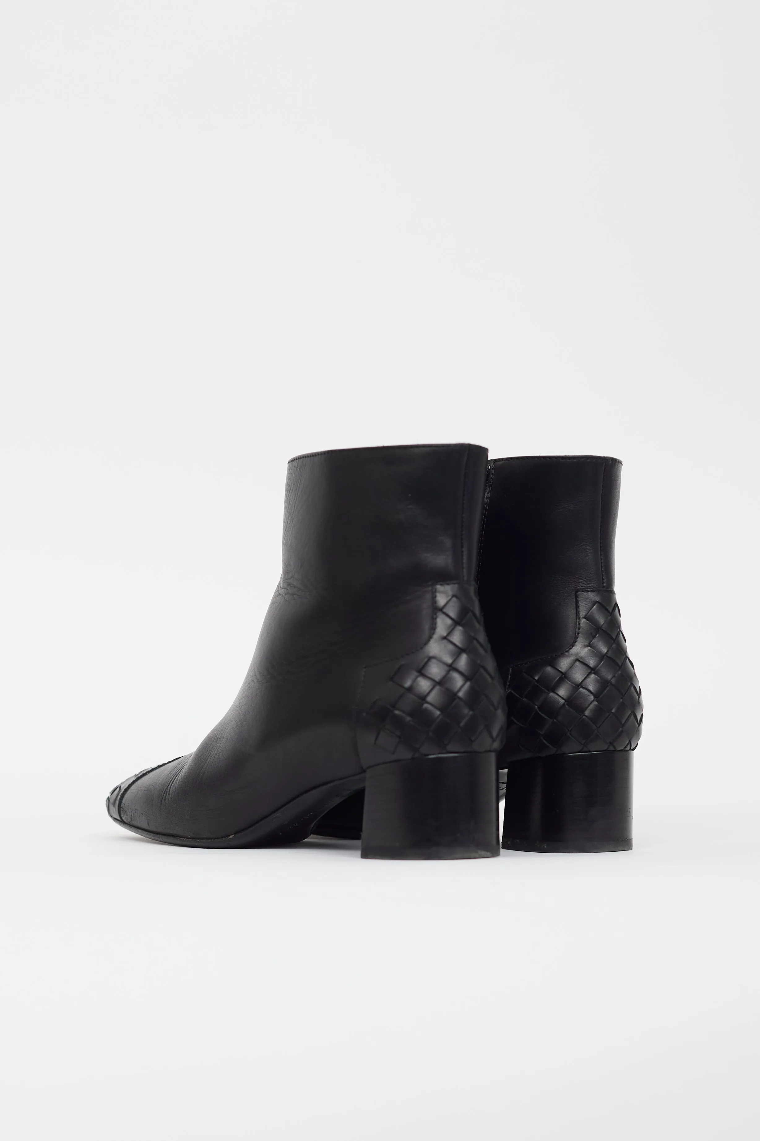 Black Leather Intrecciato Ankle Boot