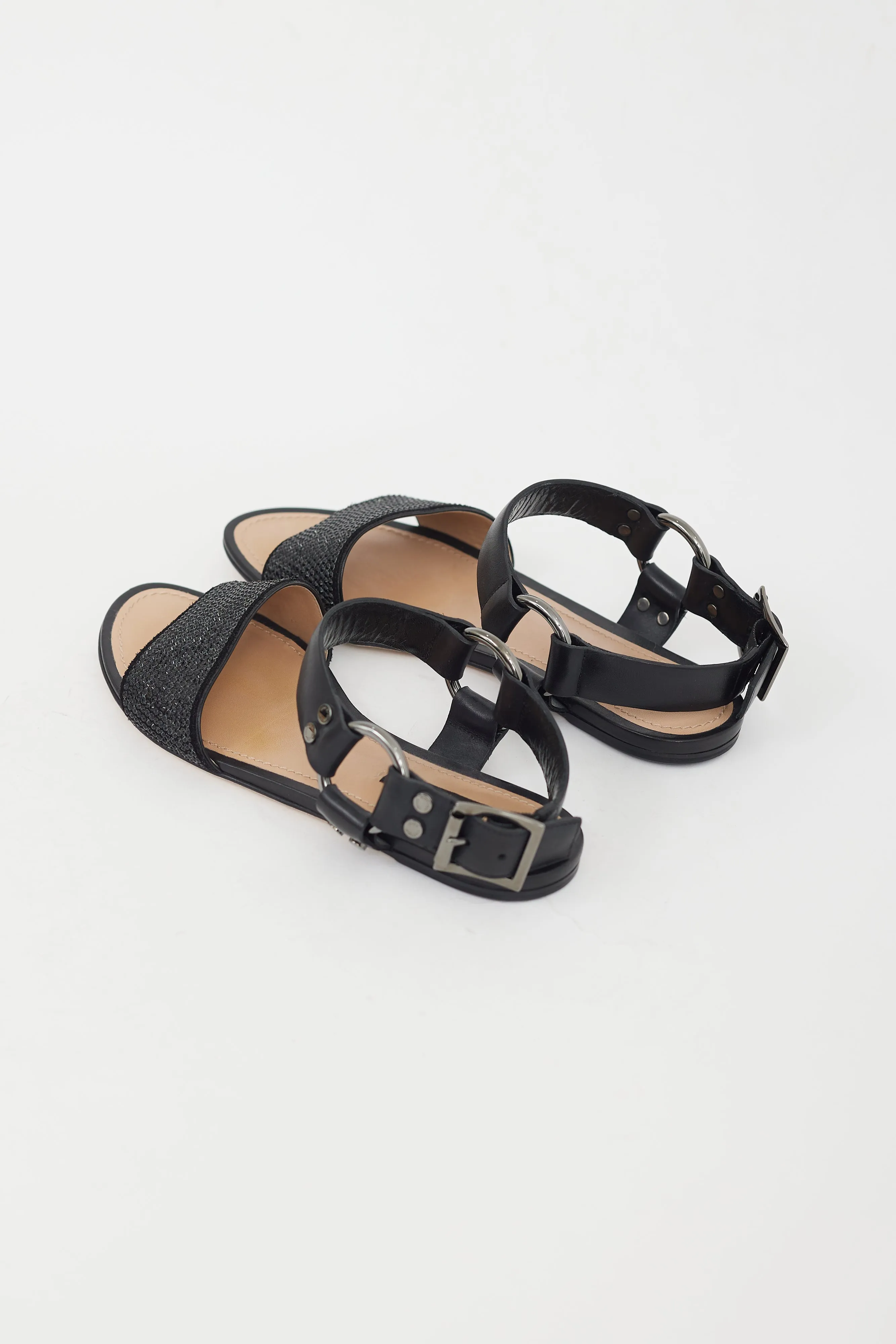 Black Leather Rhinestone Sandal