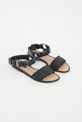 Black Leather Rhinestone Sandal