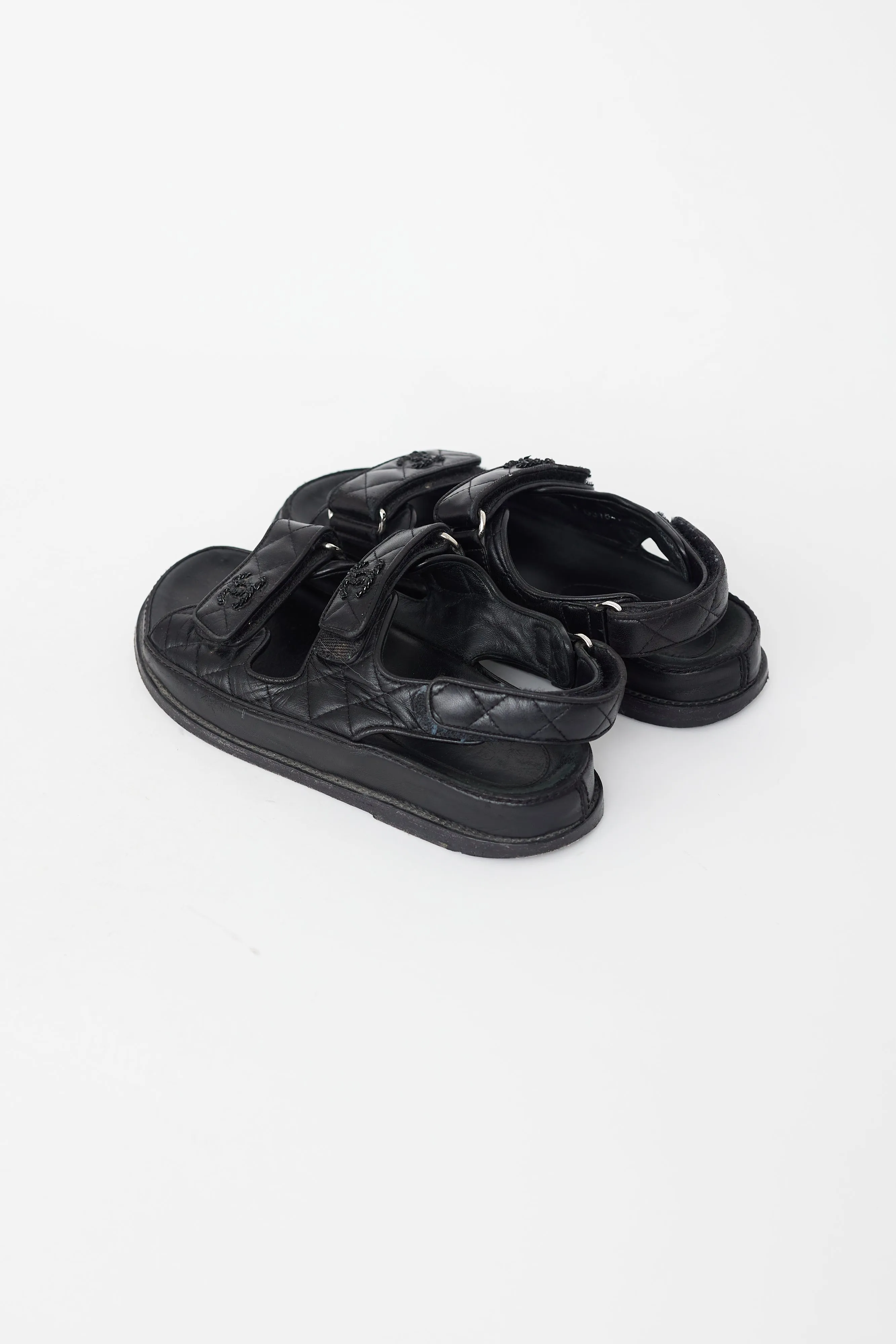 Black Quilted Leather CC Velcro Dad Sandal