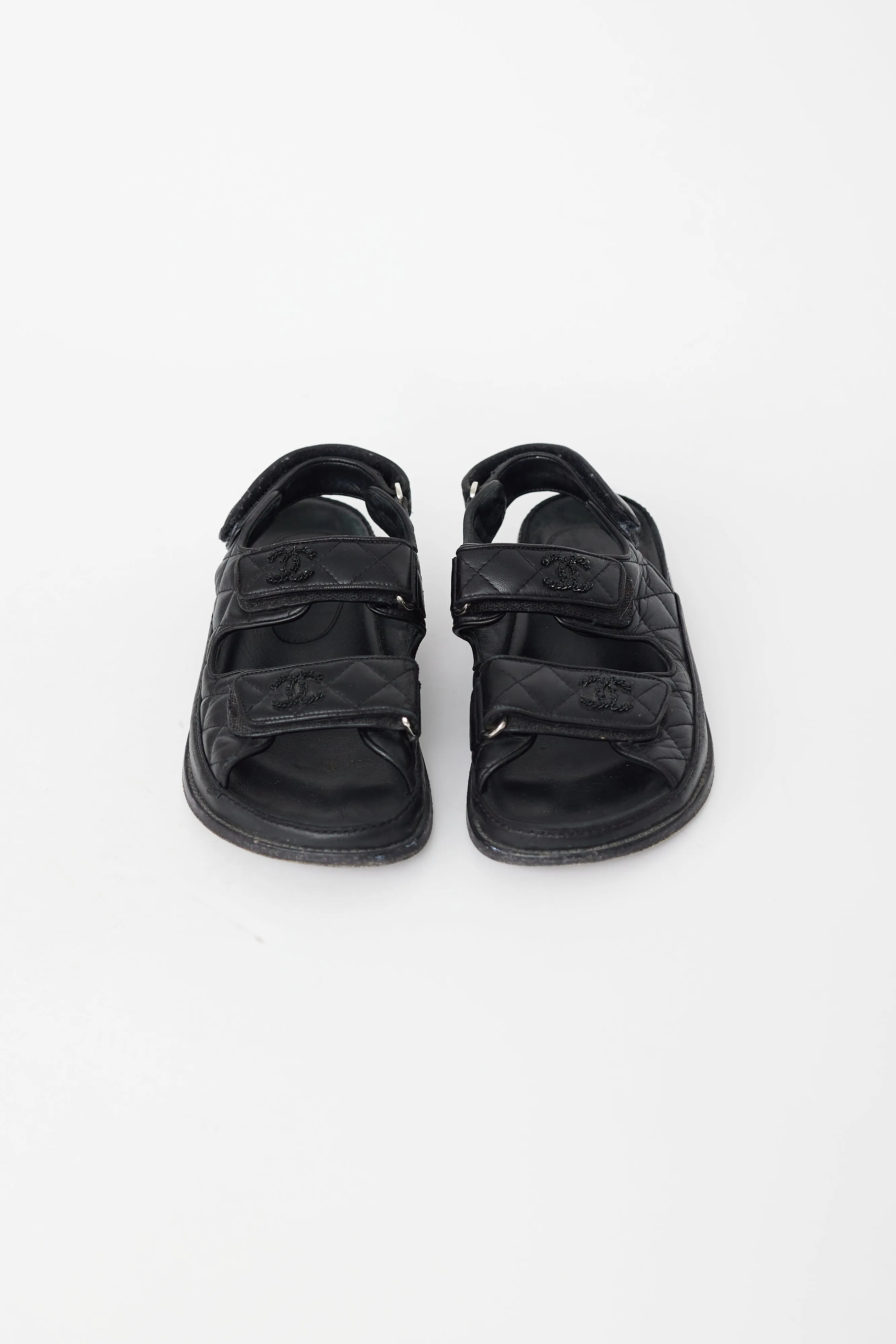 Black Quilted Leather CC Velcro Dad Sandal