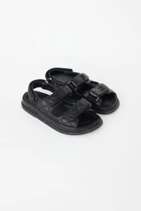 Black Quilted Leather CC Velcro Dad Sandal