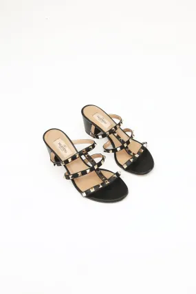 Black Rockstud Block Heel Sandal