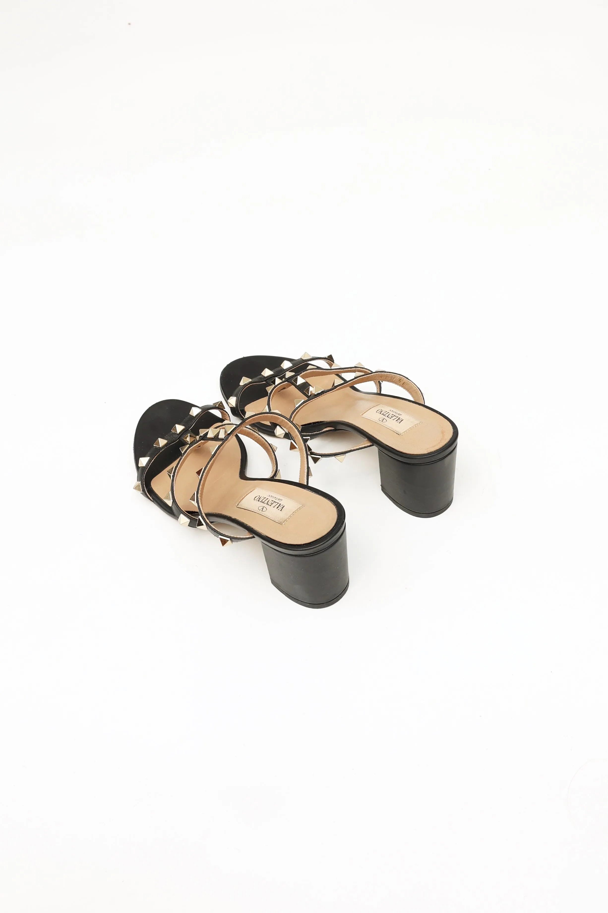 Black Rockstud Block Heel Sandal