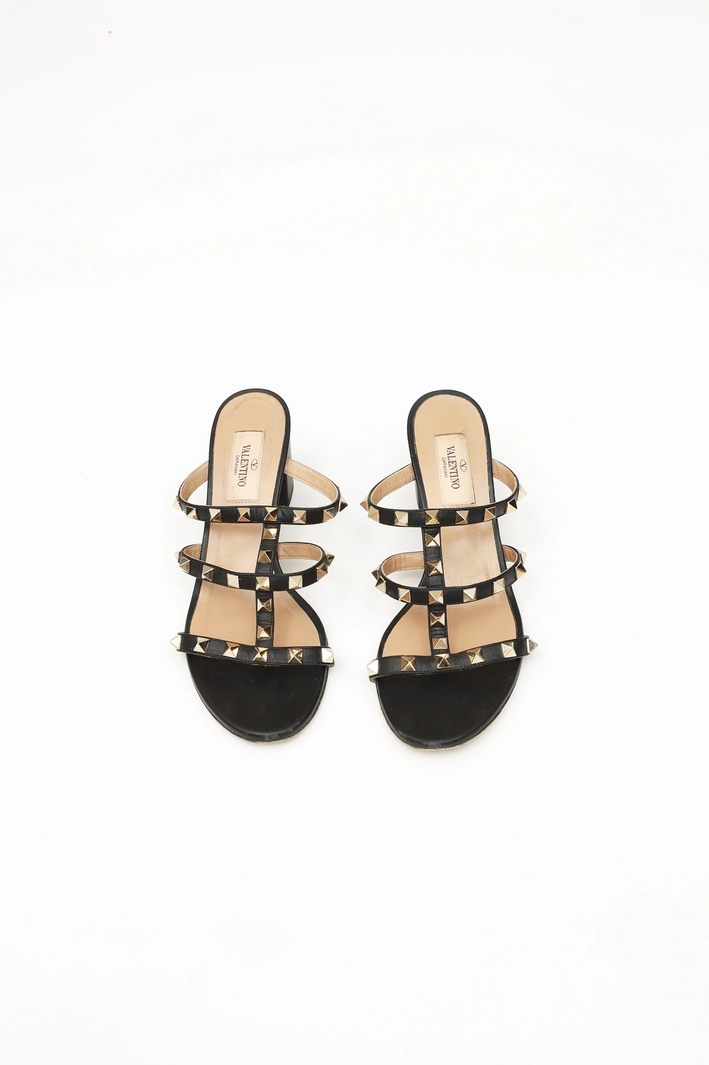 Black Rockstud Block Heel Sandal
