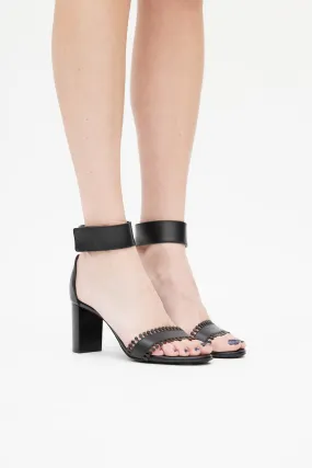 Black Scalloped Leather Sandal