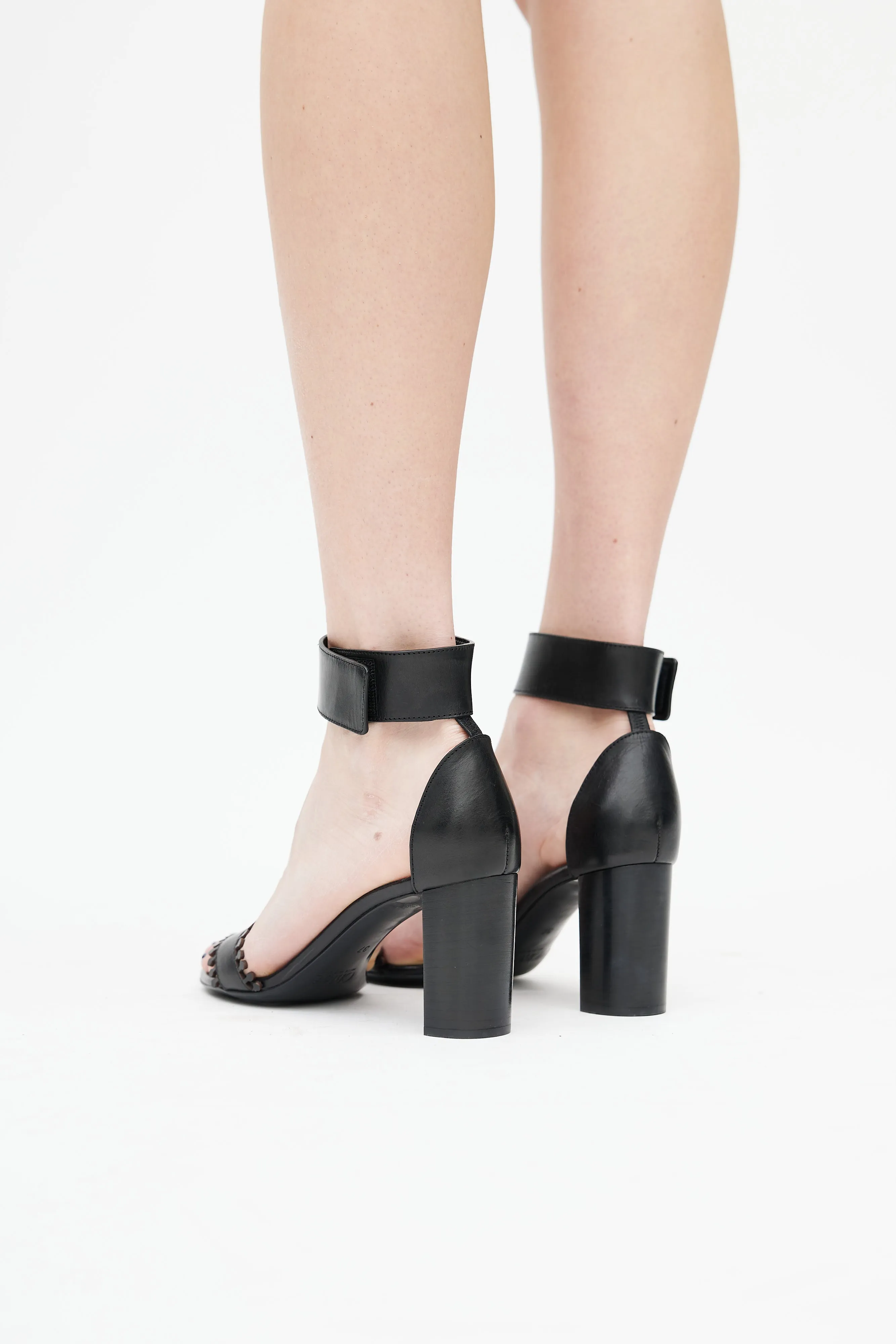 Black Scalloped Leather Sandal