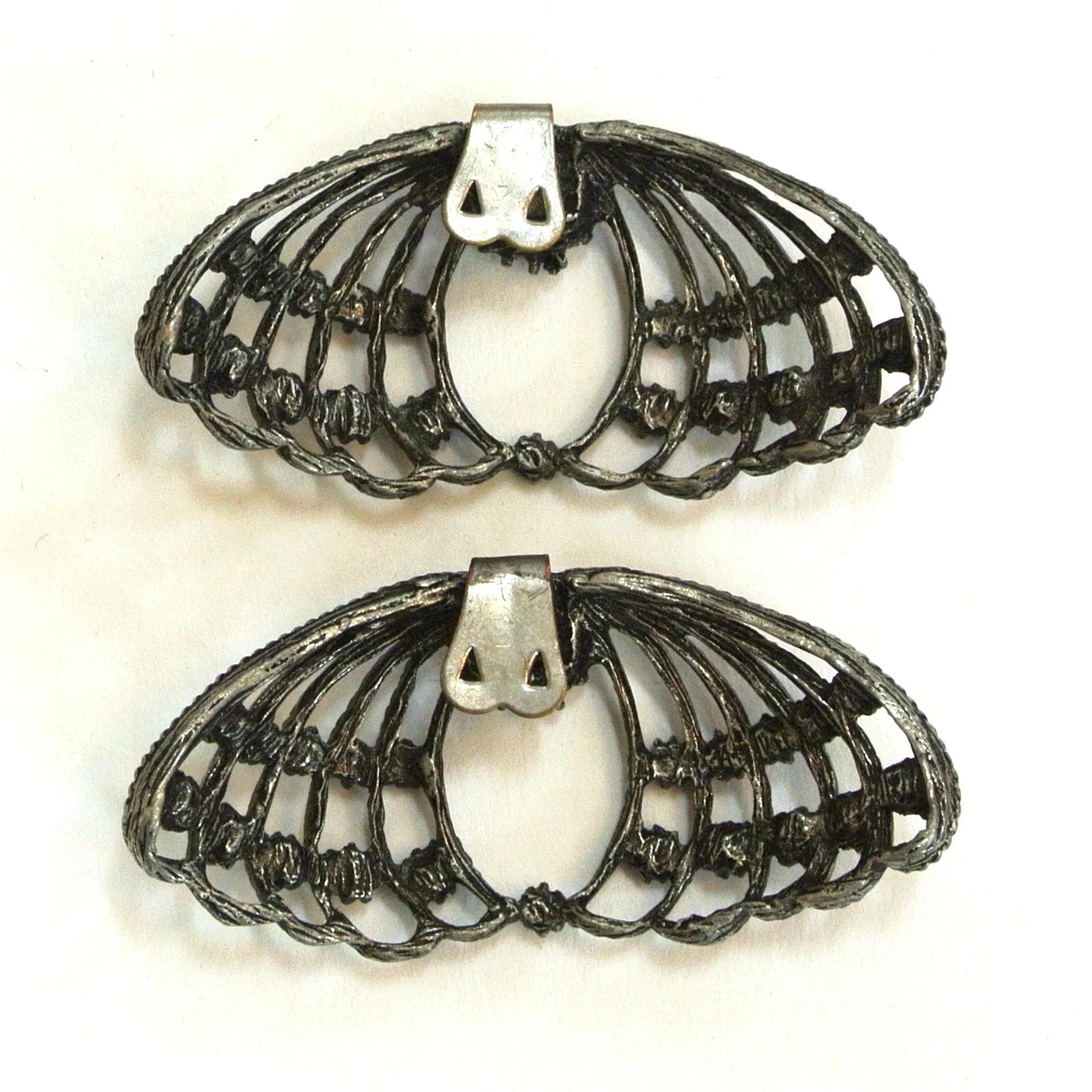 Blackened Silver Metal Rhinestone Winged Shoe Clips