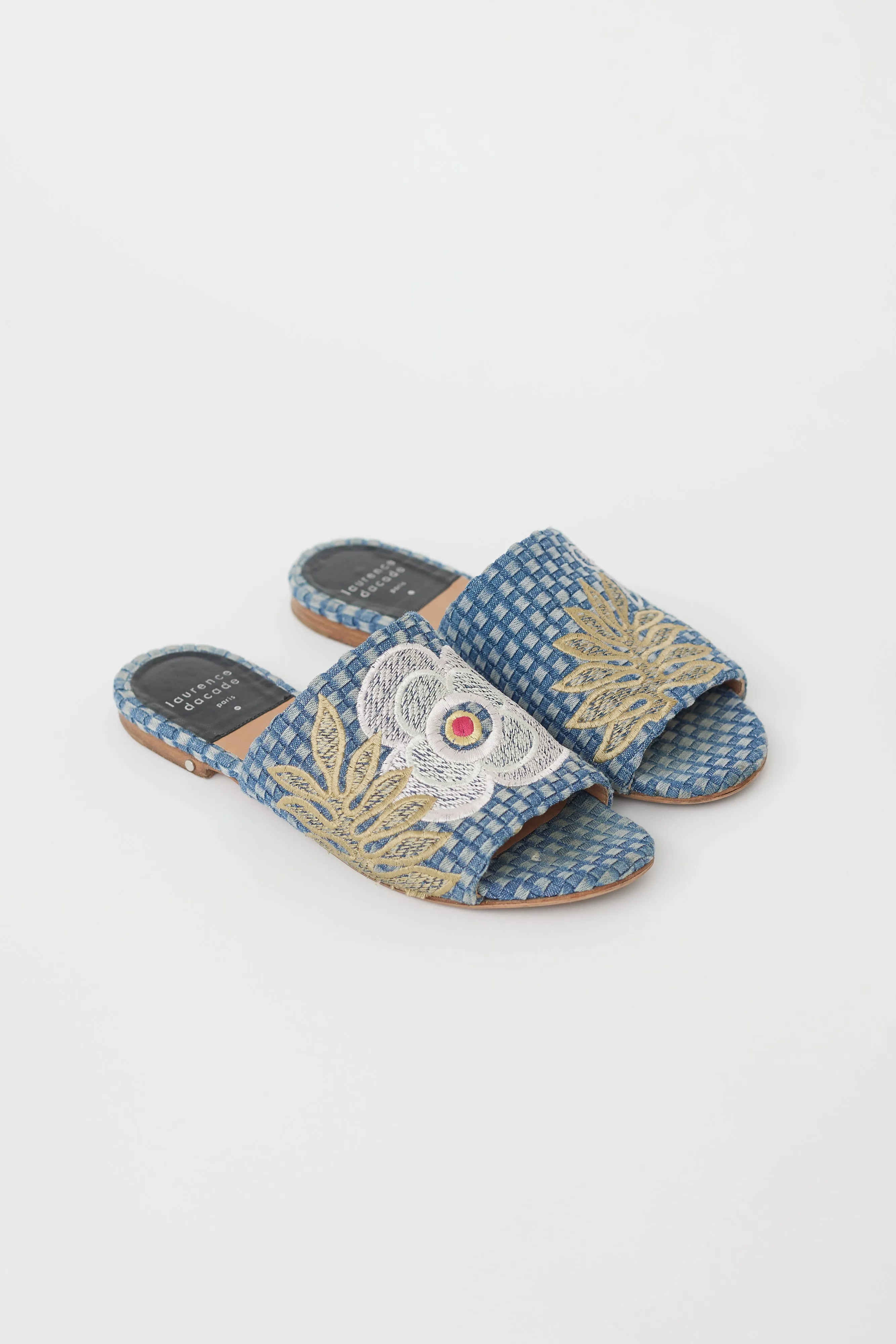 Blue & Multi Denim Embroidered Slide