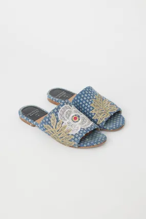 Blue & Multi Denim Embroidered Slide