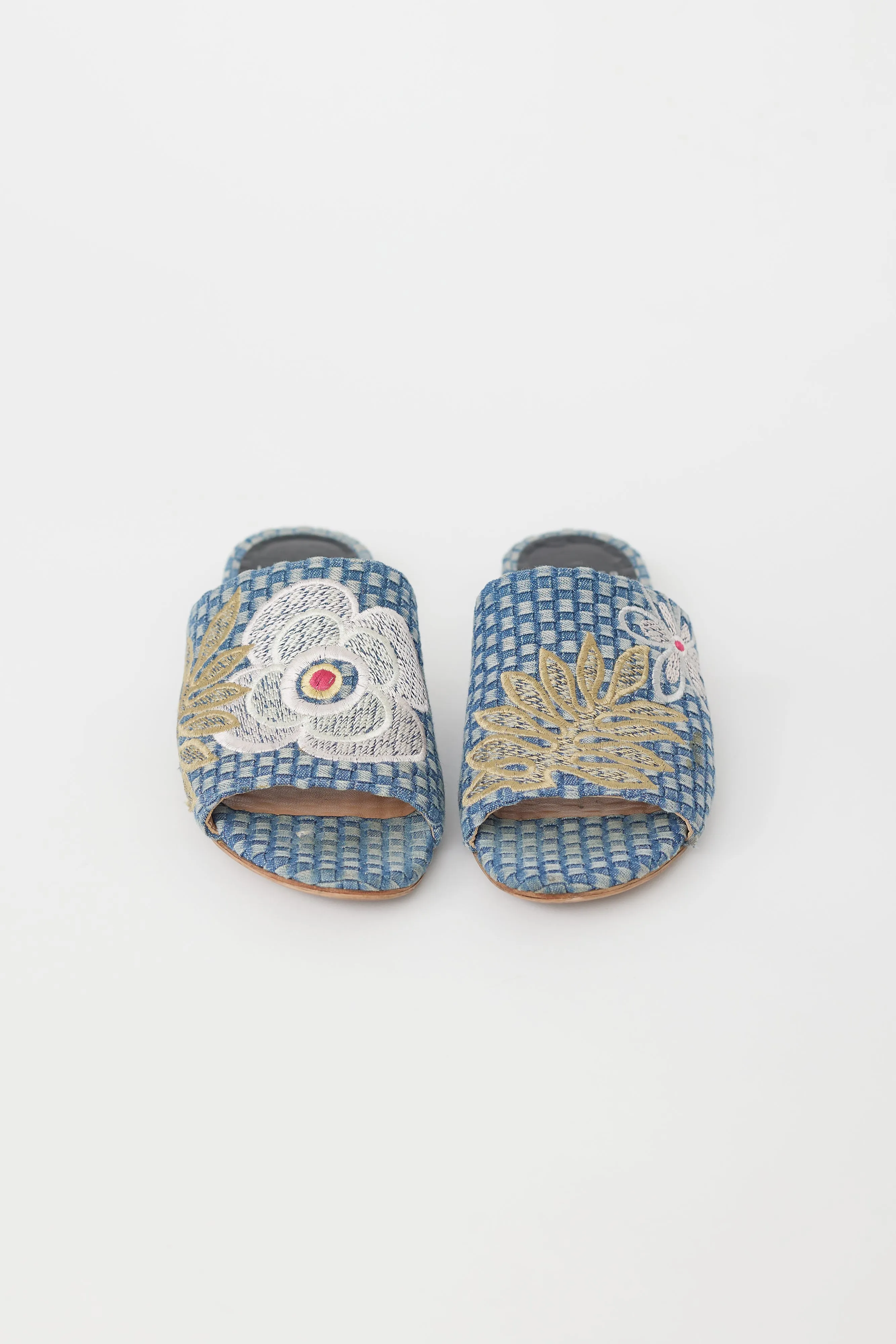 Blue & Multi Denim Embroidered Slide