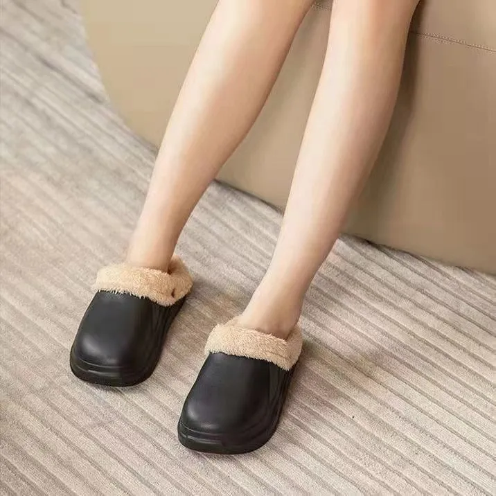 Cuzcare Women 2-in-1 Anti-slip Slippers Removable Fur Indoor Footwear