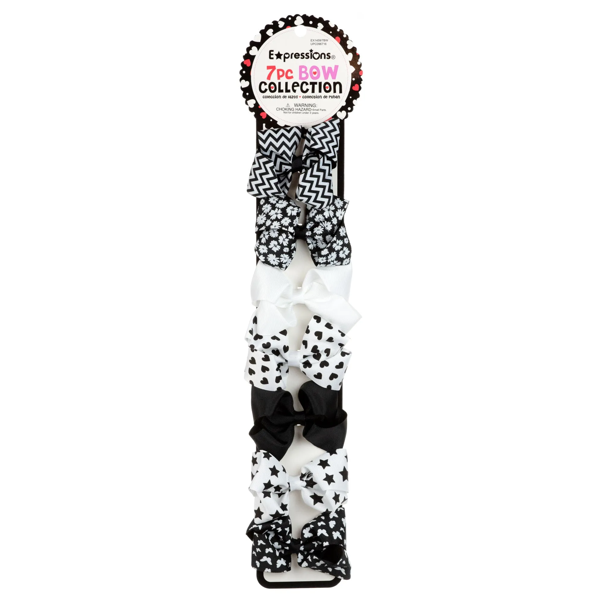 Expressions 7PC Grosgrain Bow Clip Collection - Assorted Black & White Styles - Item #EX1459/7BW