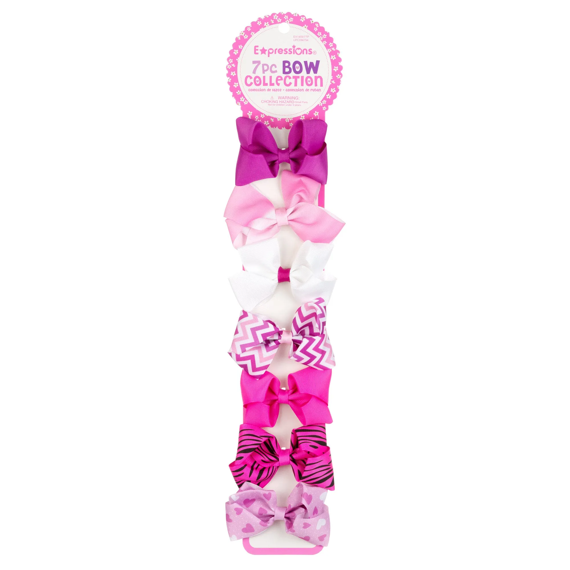 Expressions 7PC Grosgrain Bow Clip Collection - Assorted Pink Shades - Item #EX1459/7TP