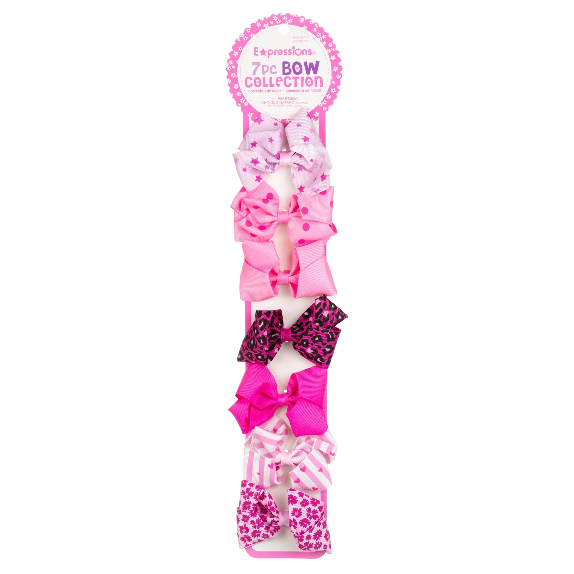 Expressions 7PC Grosgrain Bow Clip Collection - Assorted Pink Shades - Item #EX1459/7TP