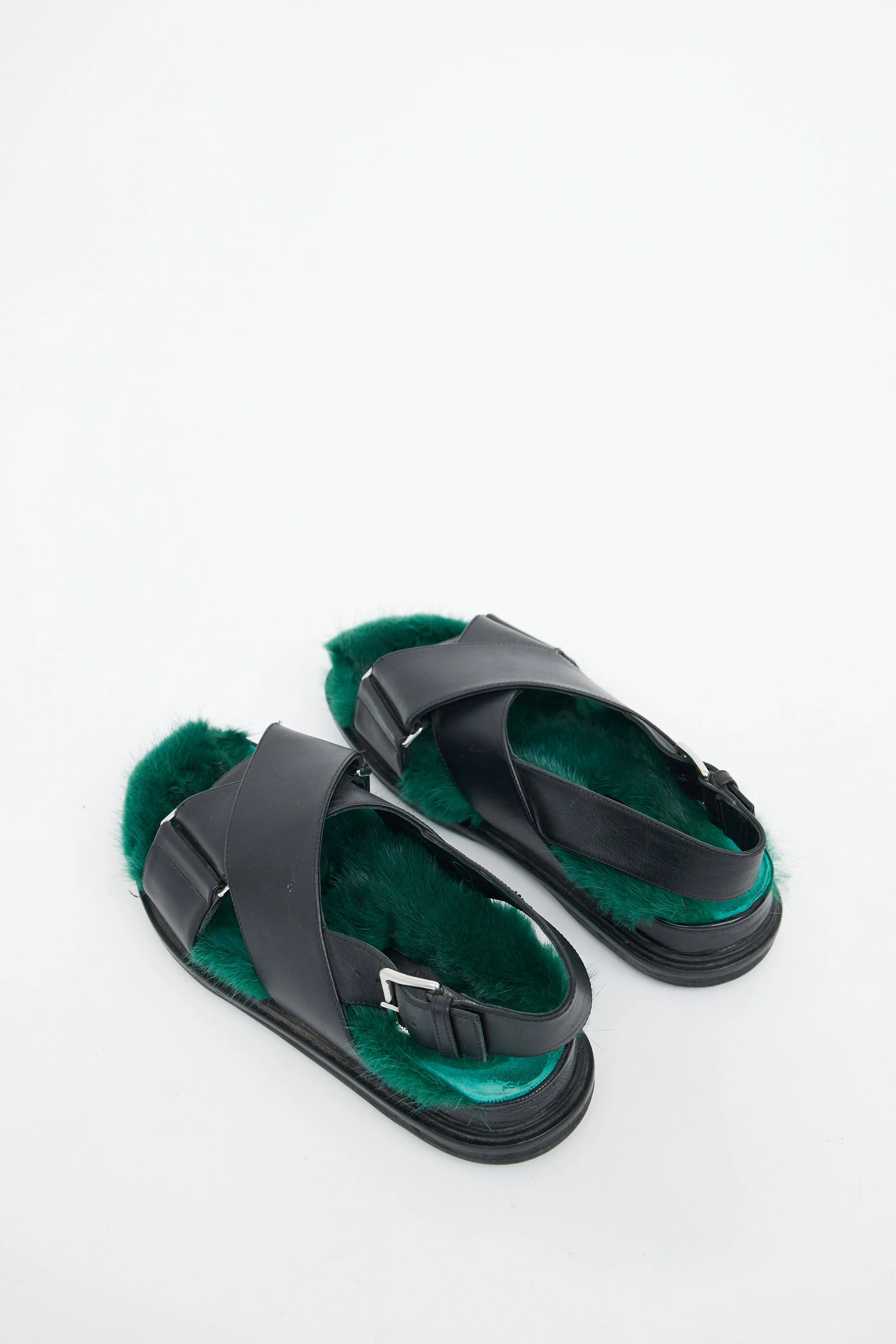 Fussbett Black & Green Fur Sandal