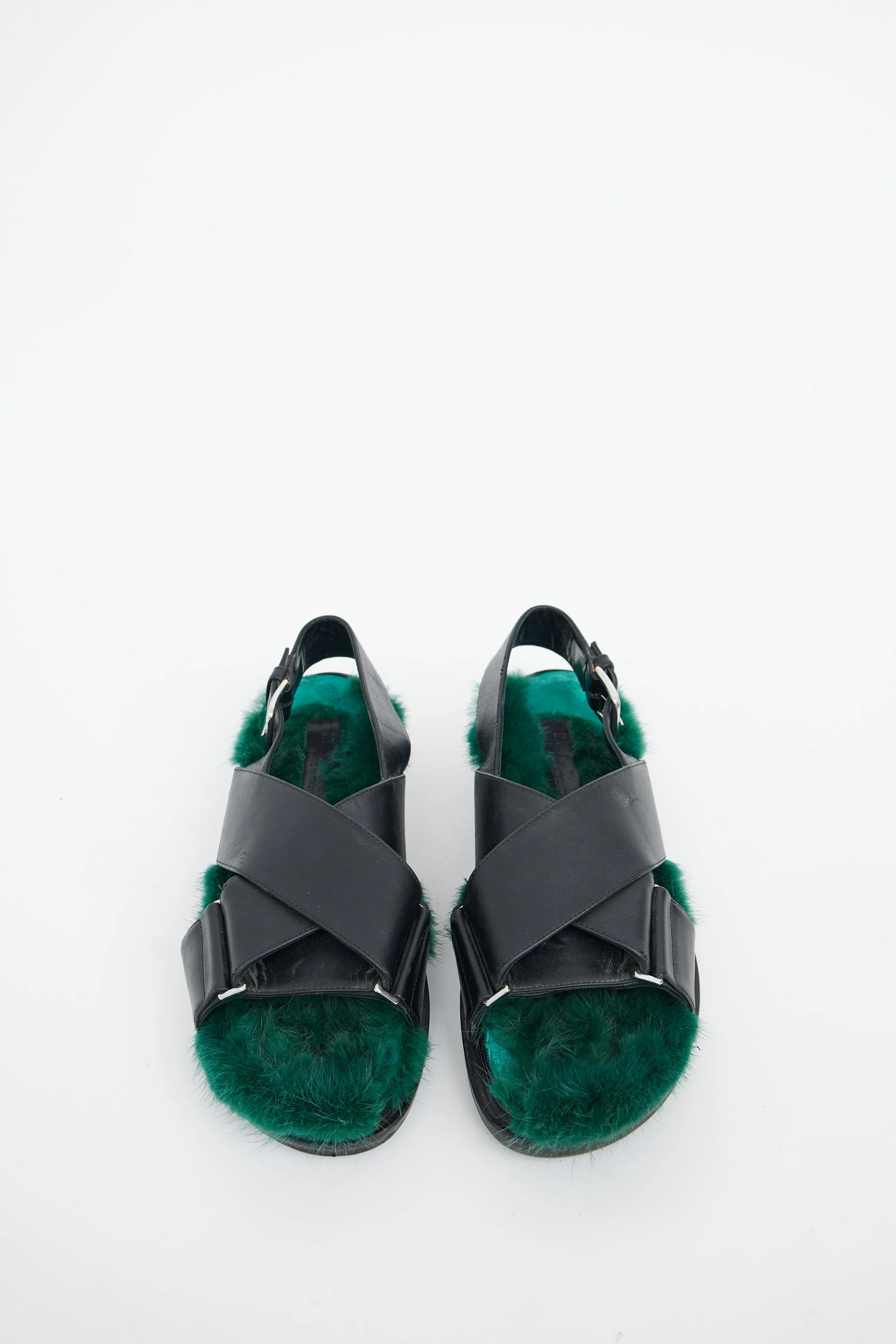 Fussbett Black & Green Fur Sandal