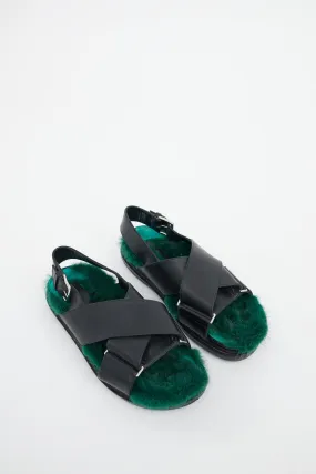 Fussbett Black & Green Fur Sandal