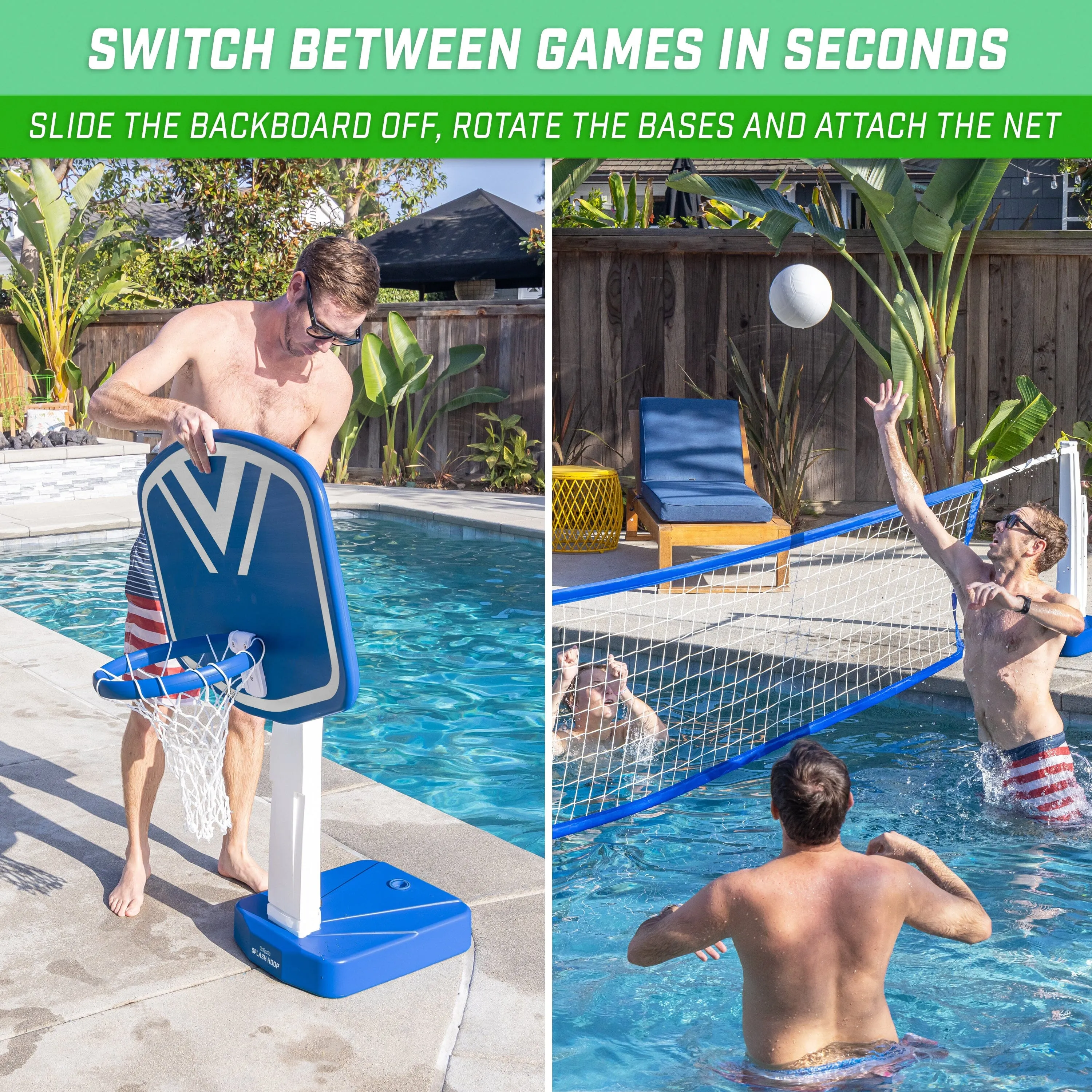 GoSports Splash Hoop 2-in-1 Pool Basketball Hoop & Volleyball Net Game Set