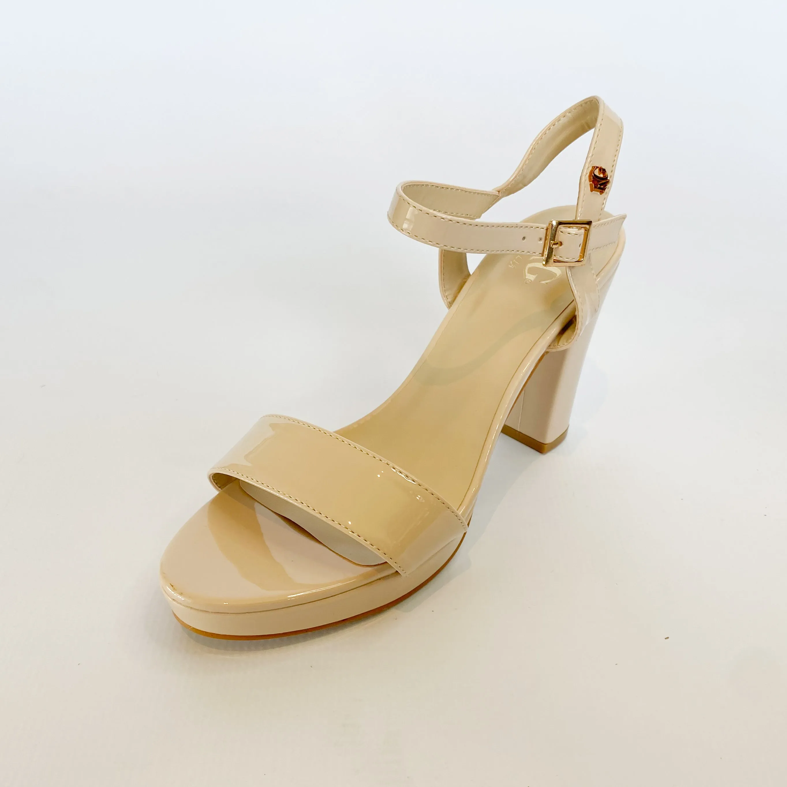 KG nude patent platform sandal