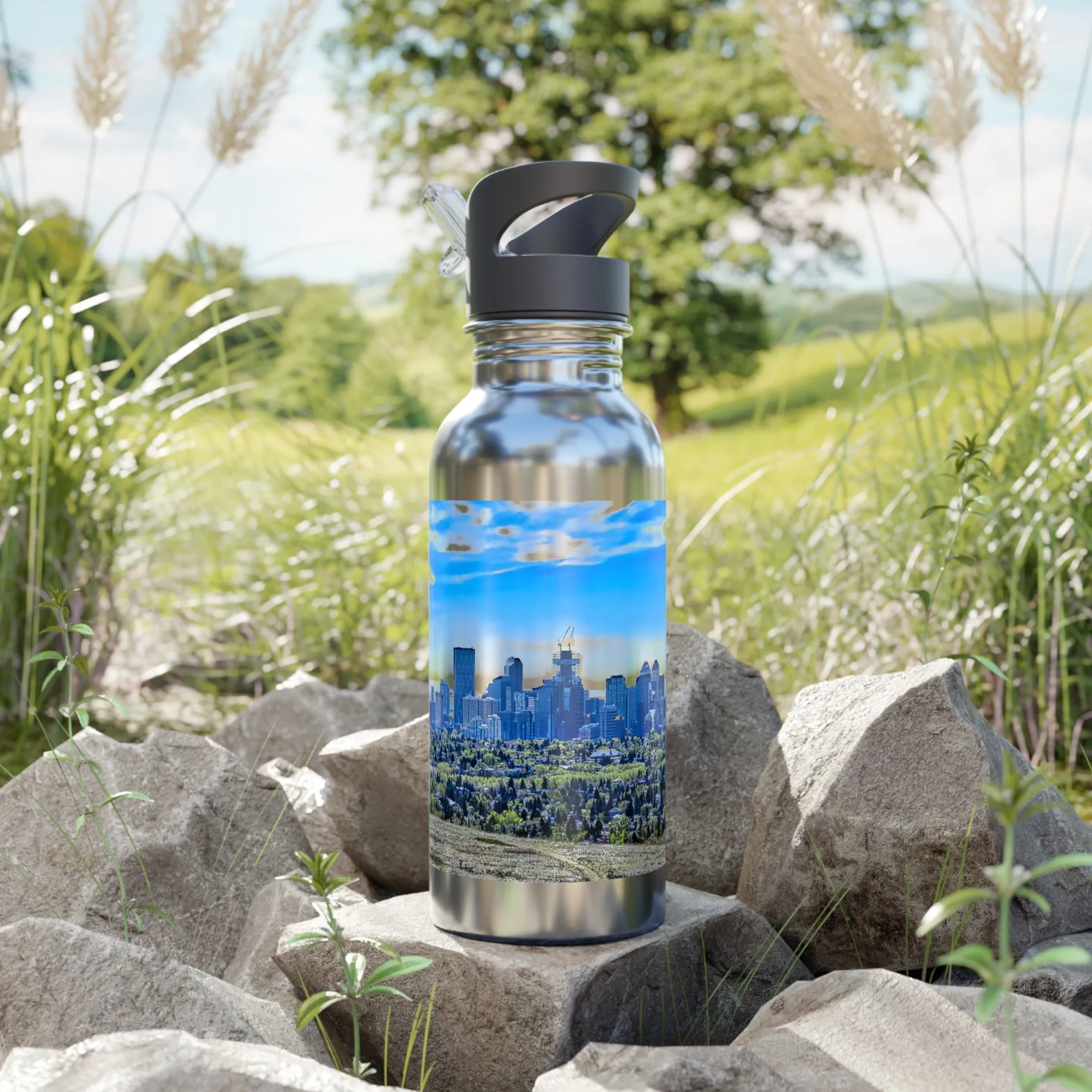 Stainless Steel Water Bottle With Straw, 20oz - Downtown Calgary Nose Hill Park HDR Featured Photo
