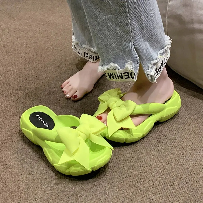 Summer Bowknot Beach Non Slip Wedge Slippers
