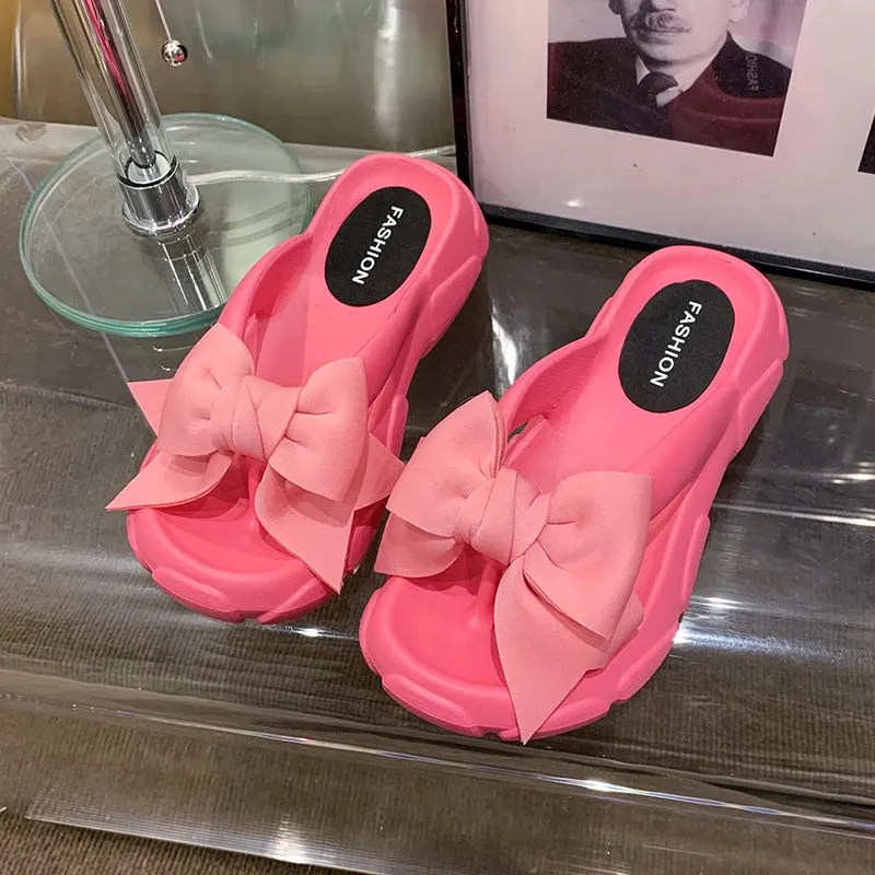 Summer Bowknot Beach Non Slip Wedge Slippers