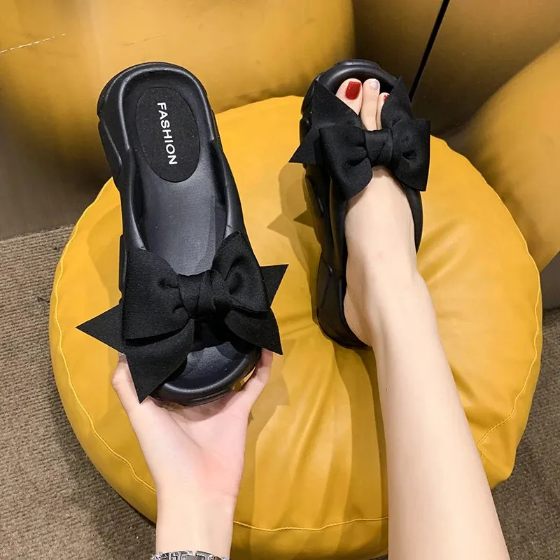 Summer Bowknot Beach Non Slip Wedge Slippers