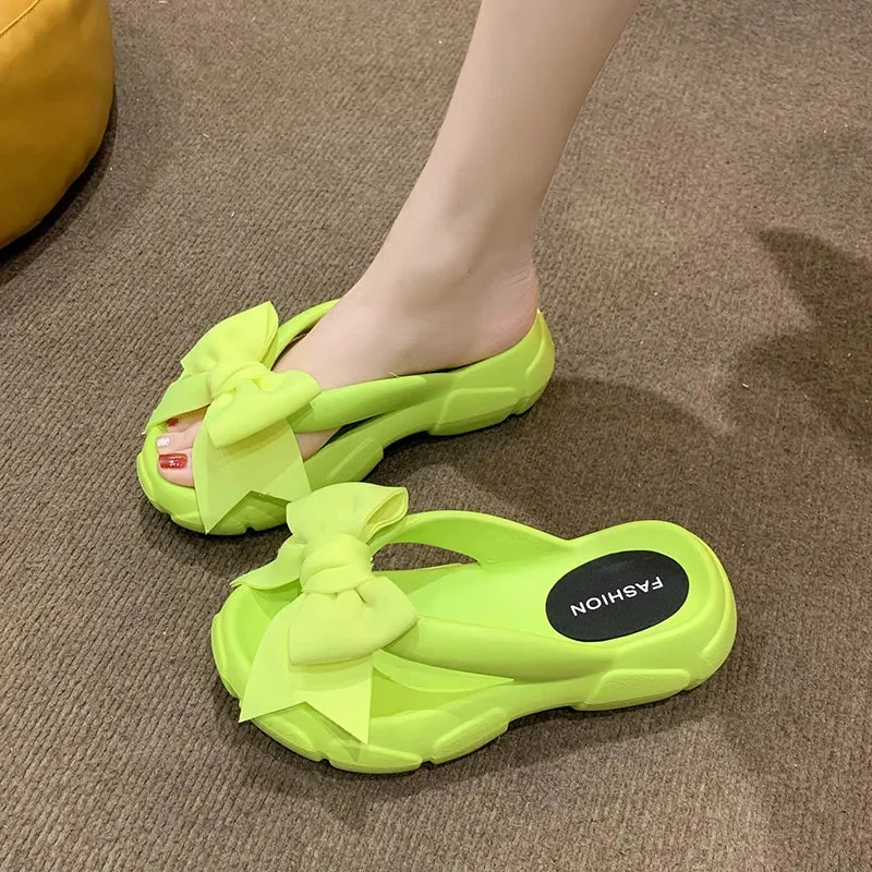 Summer Bowknot Beach Non Slip Wedge Slippers