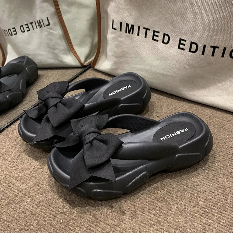 Summer Bowknot Beach Non Slip Wedge Slippers