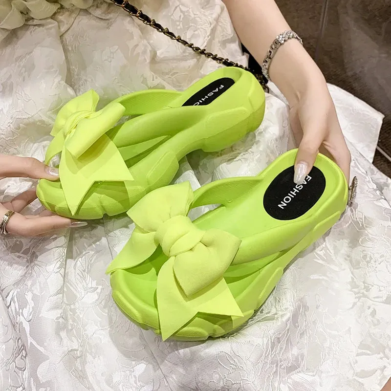 Summer Bowknot Beach Non Slip Wedge Slippers