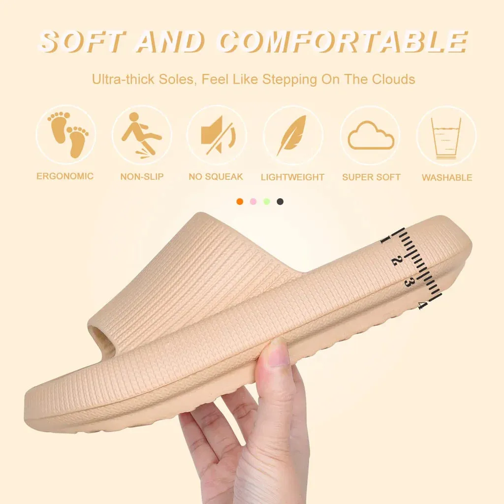 Women Non Slip Chunky Sliders, Soft Pillow Slides Slippers. Unisex Khaki