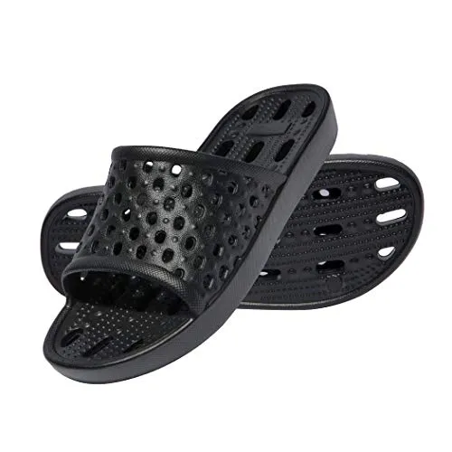 WOTTE Shower Sandals Women Quick Drying Bath Slippers Non Slip Dorm Shoes Size 5.5 Black