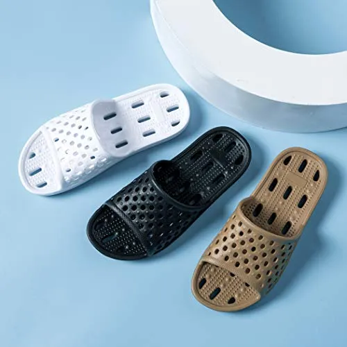WOTTE Shower Sandals Women Quick Drying Bath Slippers Non Slip Dorm Shoes Size 5.5 Black