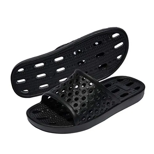WOTTE Shower Sandals Women Quick Drying Bath Slippers Non Slip Dorm Shoes Size 5.5 Black